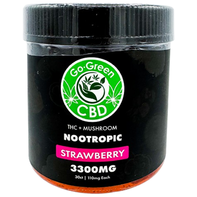 GO GREEN CBD THC + Mushroom Nootropic – 3300mg (Strawberry Flavor)