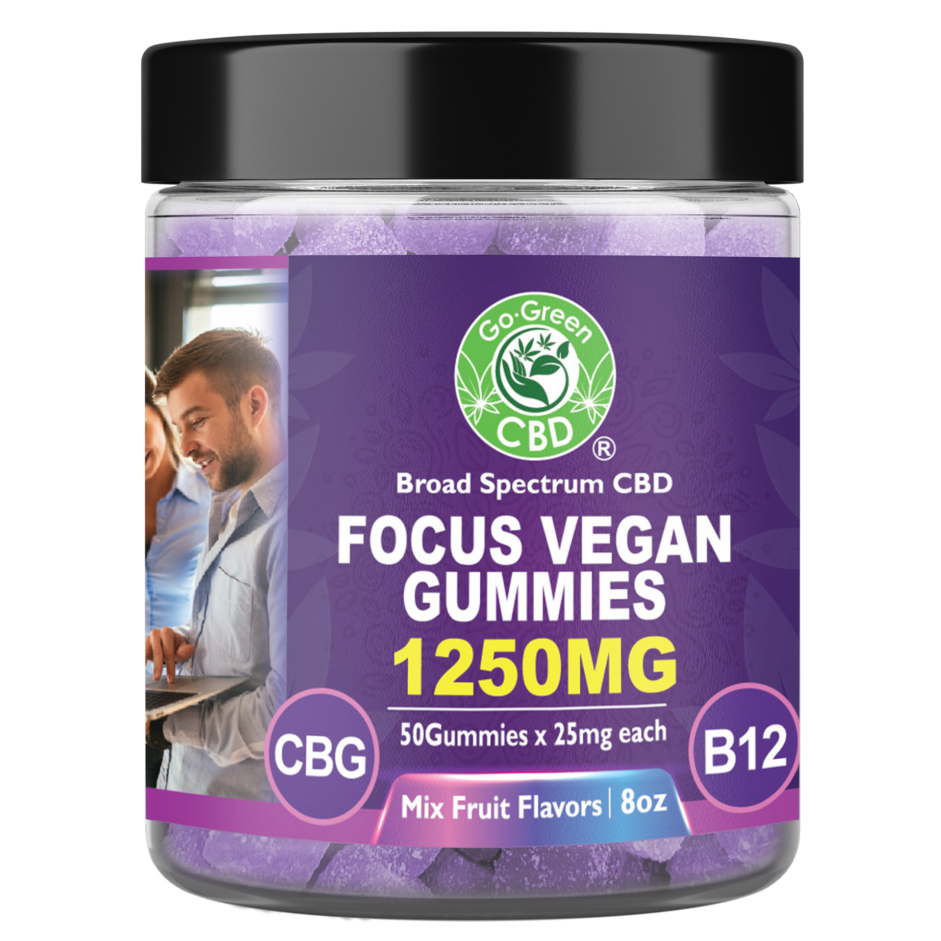 Broad Spectrum CBD Focus Vegan Gummies 1250MG CBG B12 | Go Green