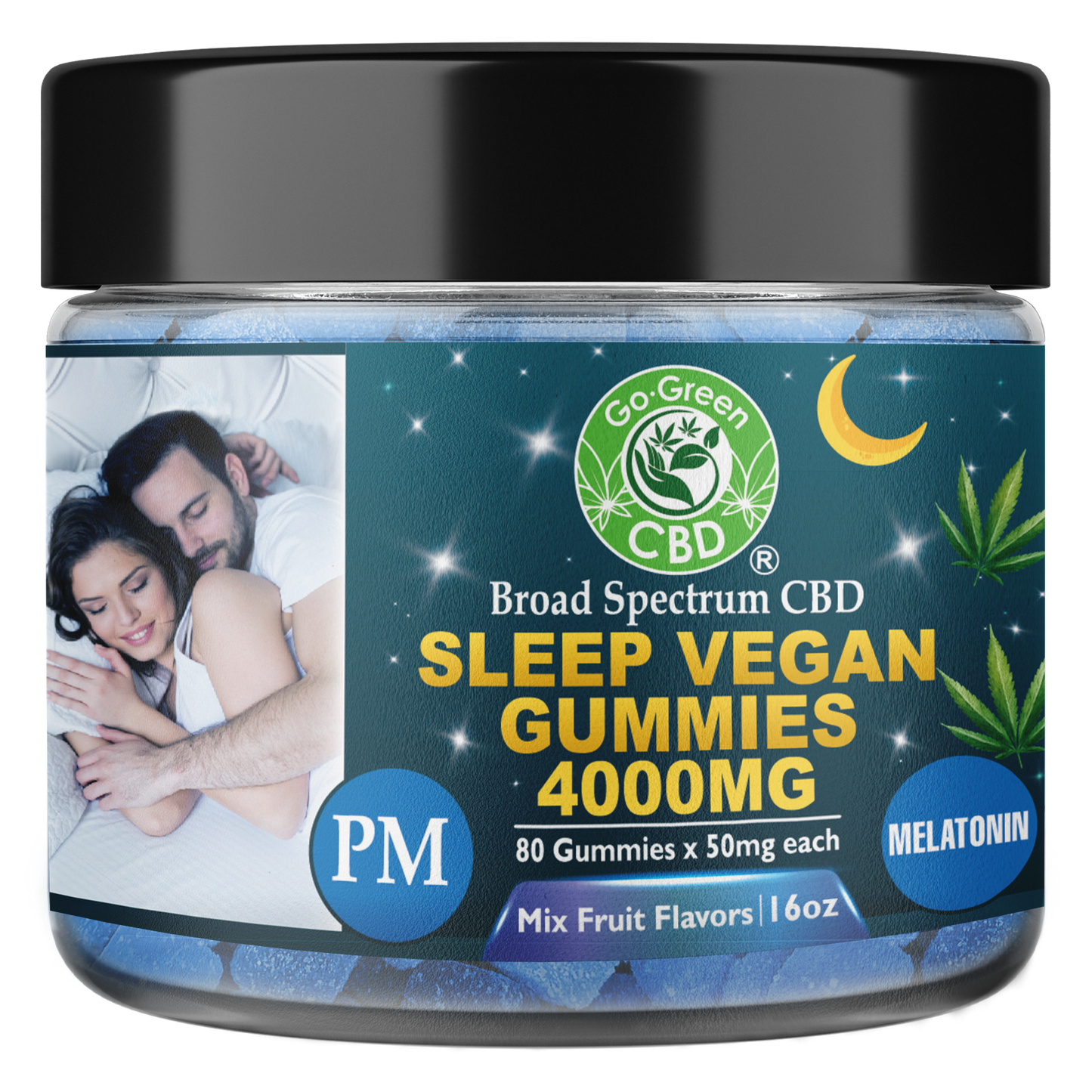 Broad Spectrum CBD Sleep Vegan Gummies 4000MG PM Melatonin Mix Fruit