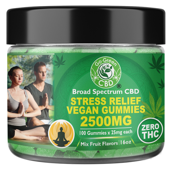 ZERO THC | Stress Relief Vegan Gummies 2500mg | Go Green CBD